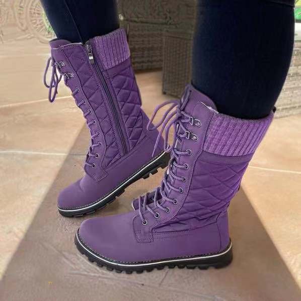 Women's Mid-tube Flat-heel Side Zipper Round-toe Martin Boots