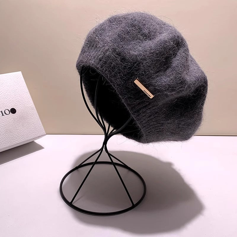 Knitted Gray Beret Women's Winter Warm