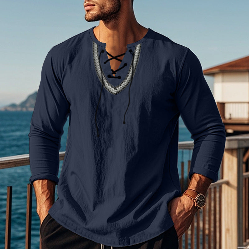 Pullover Retro Ethnic Style Casual Long-sleeved Shirt