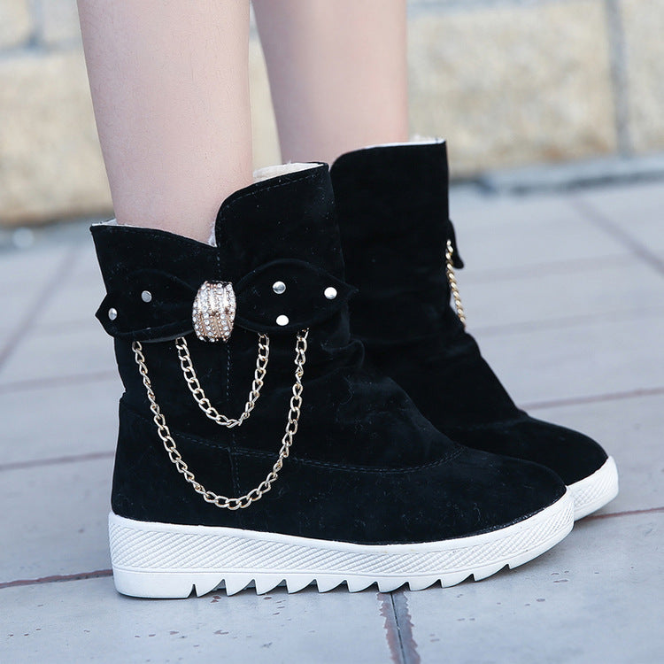 Warm And Cold-proof Mid-tube Bow Snow Boots