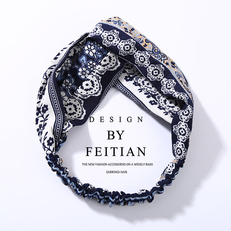 Fabric cross-knotted bow chiffon floral headband