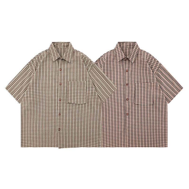 Striped Japanese-style Retro Short Sleeve Shirt Loose Preppy Style