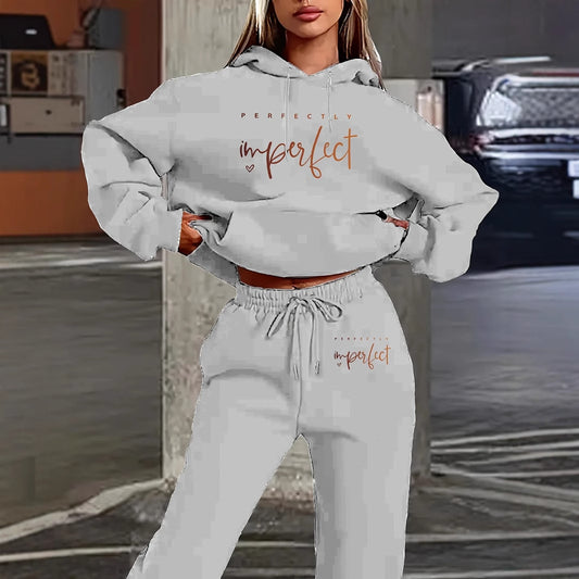 European And American Women's Letter Print Hooded Sweatshirt Fashion Casual Pants Set