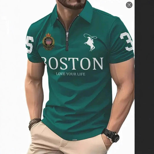 Sommer High-End Business Streetwear 3D Digitalprint Revers Polo T-shirt med Lynlås til Mænd