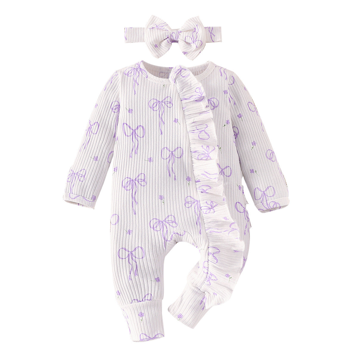 Baby Creative Bowknot Printed Long Sleeve Jumpsuit Suit