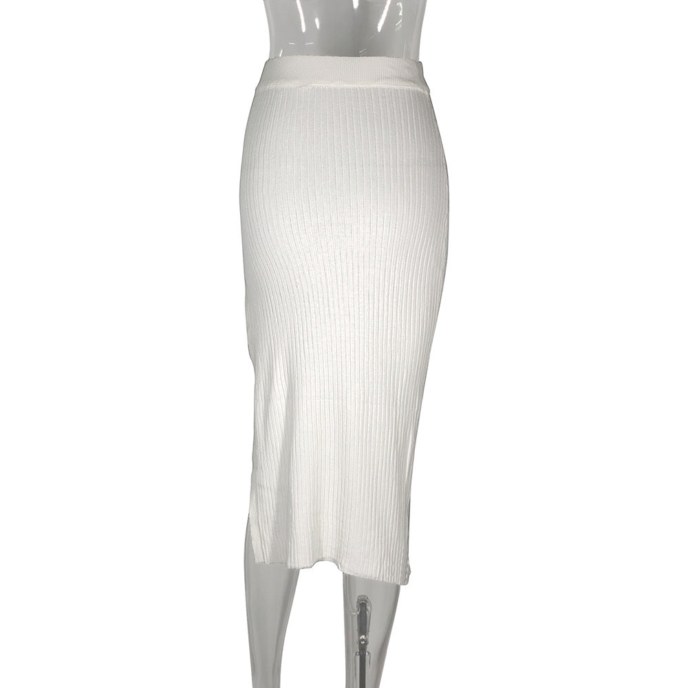 Summer Sexy High Waist Skirt Knitted Slit Skirt Mid-length White Sheath Hot