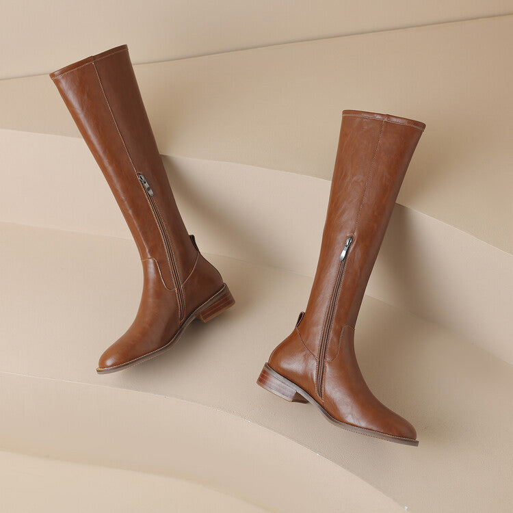 Women's Round-toe Mid-heel Knee-high Riding Boots
