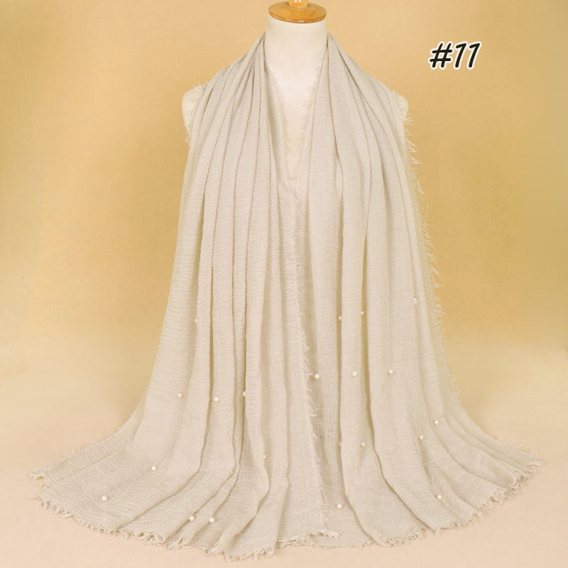 Women's Cotton And Linen Crumpled Monochrome Scarf