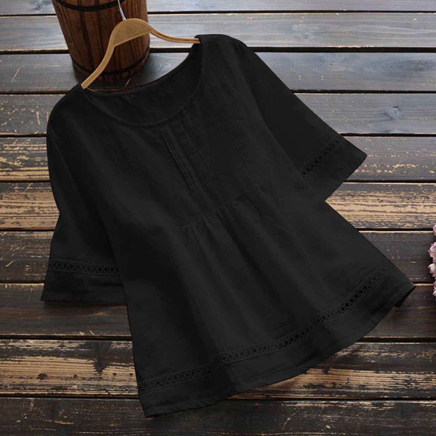 Summer Solid Color Cotton And Linen Top Half Sleeve