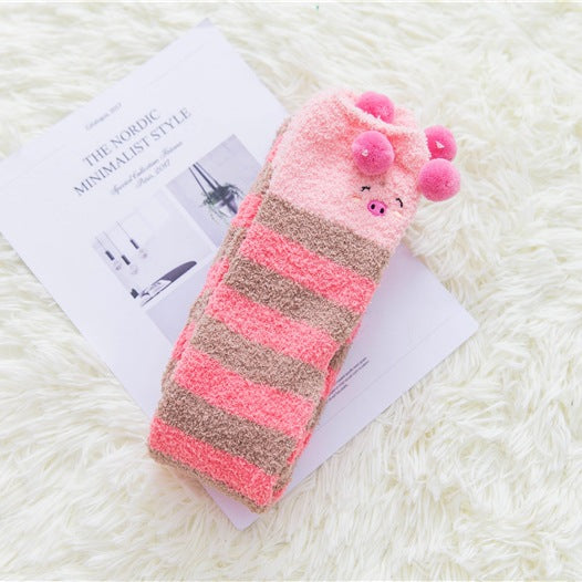 Long tube striped female socks coral velvet socks