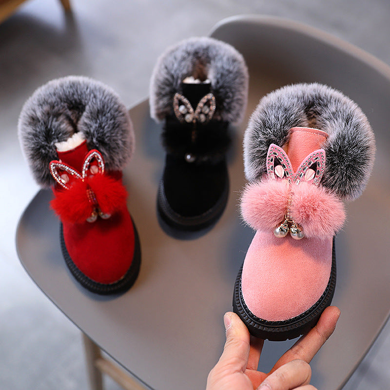 Children's Snow Boots, Flat-bottomed Girls, Princess Cotton Shoes, Fashion Thickening And Velvet Short-tube Baby Boots
