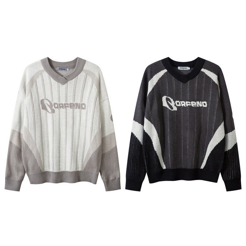 Color Contrast Patchwork Vertical Striped Sweater Men's Loose Pullover Sweater