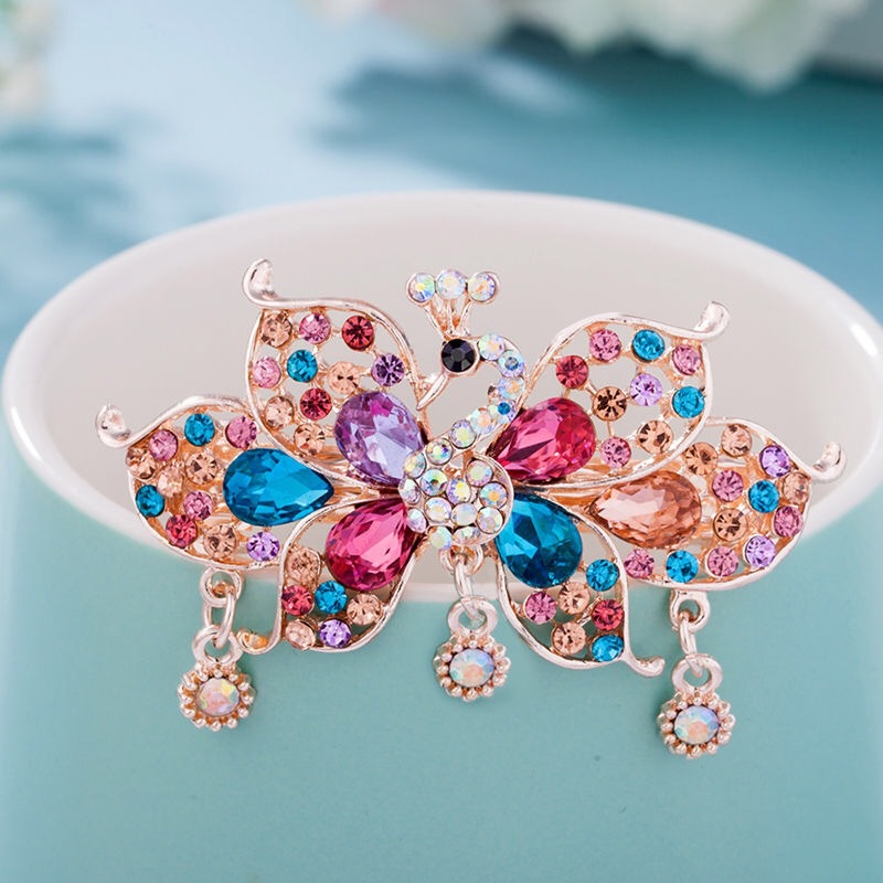 Crystal Inlaid Diamond Spring Horsetail Hairpin Peacock Hairpin