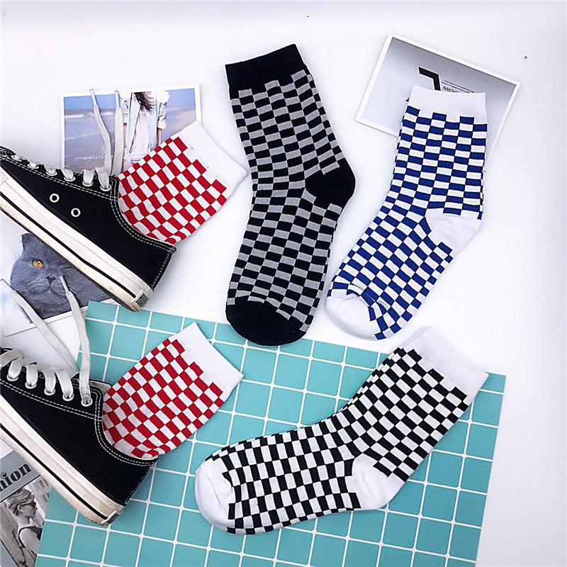 European and American street trend high socks female men's plaid students wild long socks