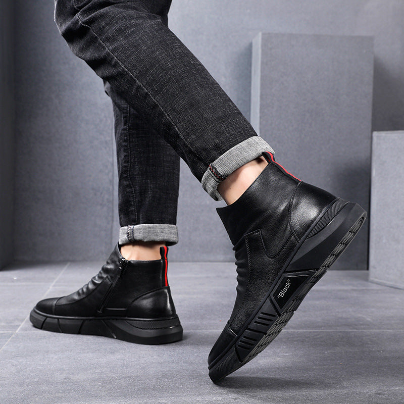 Mid-Cut Short Boots Tooling Men's Shoes Military Boots High-Top Leather Men's Boots