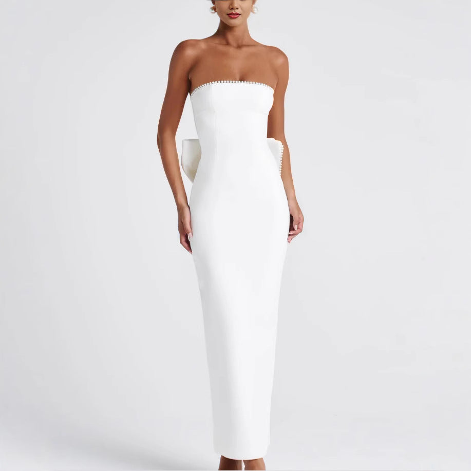 Elegant High-end Womens Solid-color Sleeveless Tube Dress