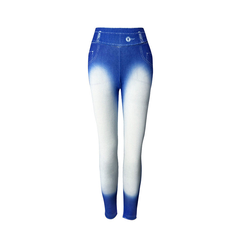 Dame Slim-Fit Denim Yogabukser med Print i Compassion-Stil og Lomme