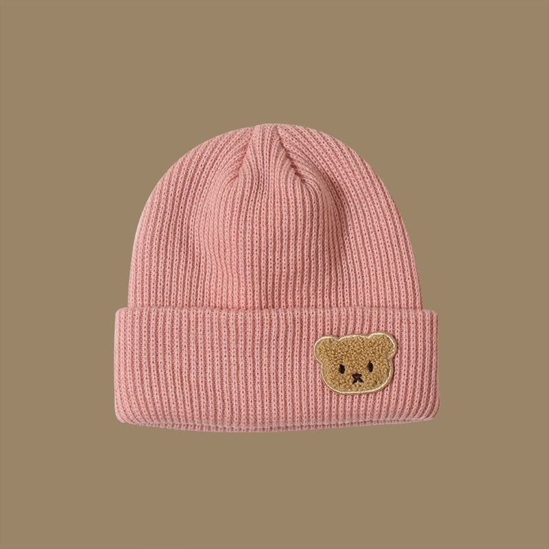Knitted Wool Warm Hat Embroidered Bear Hat