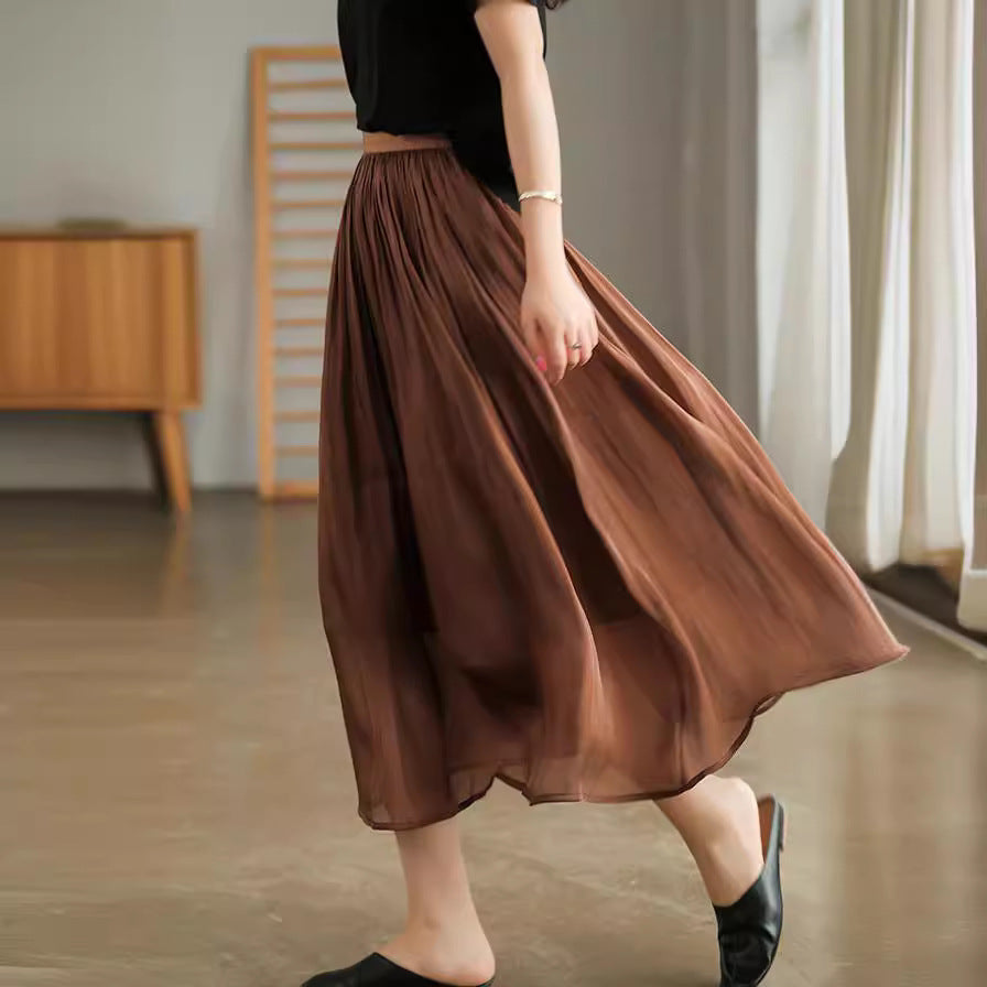 Solid Color Glossy Texture Skirt For Women