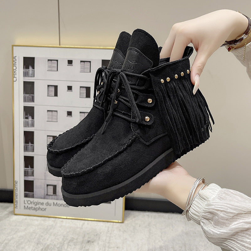Tassel Boots Women's Tassel Lace-up Comfortable Flat Bottom