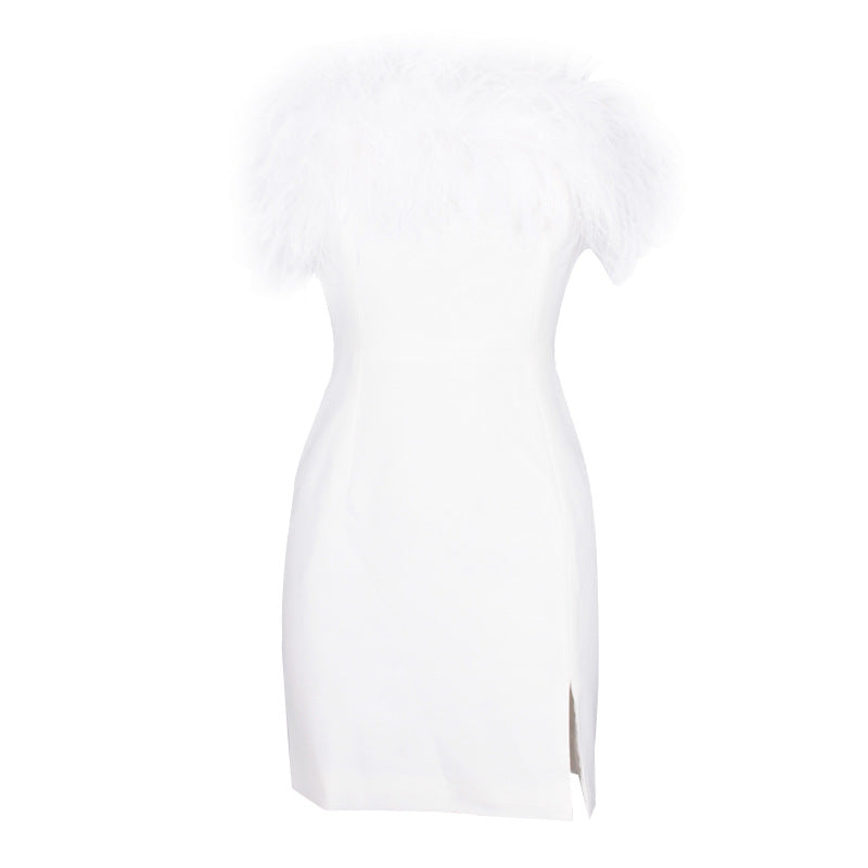 Chest Wrapped Feather Bandage Dress