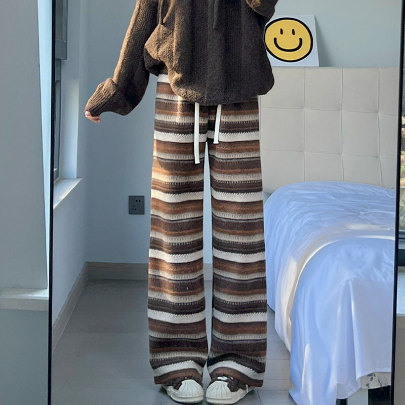 Retro Woolen Striped Casual Pants For FallWinter