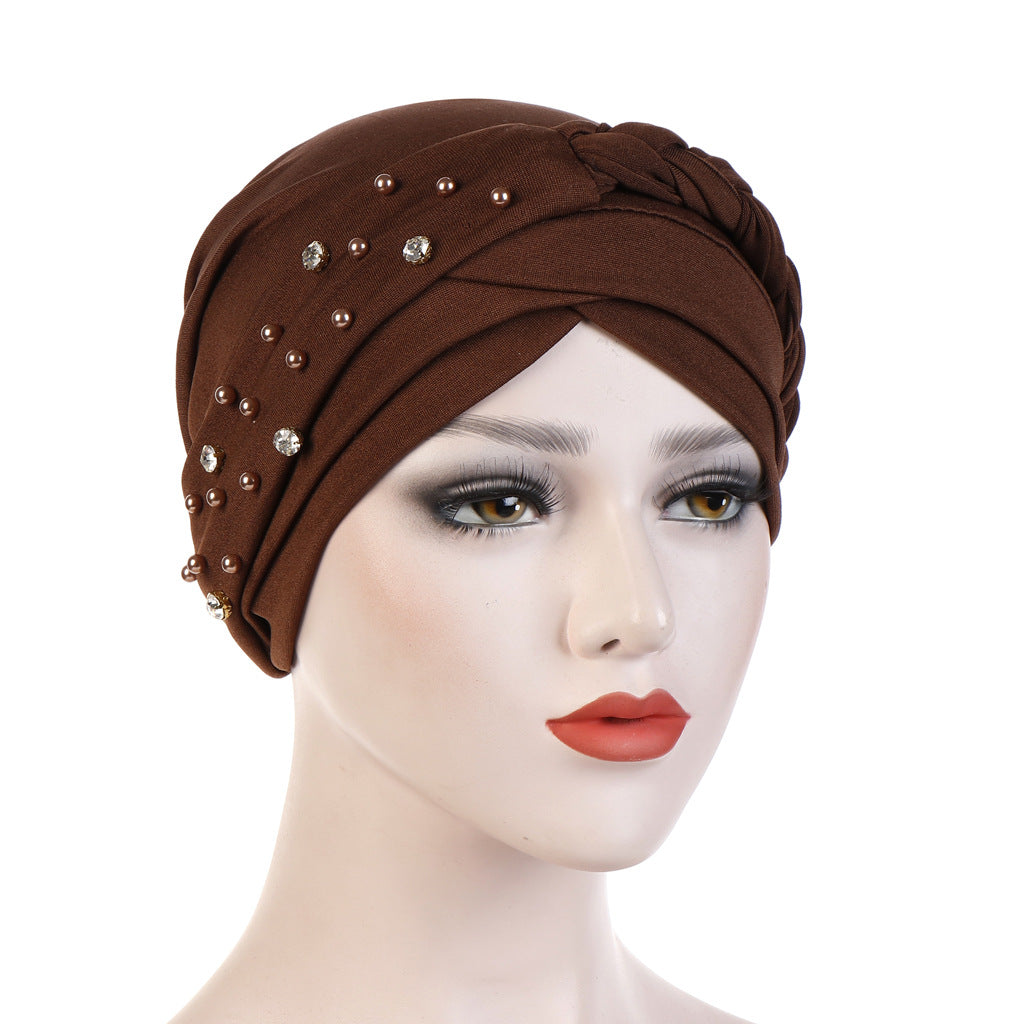 New Multi-color Crystal Hemp Three-layer Turban Hat