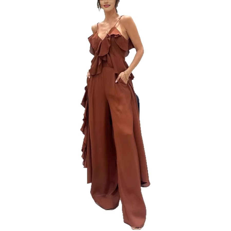 Women's Solid Color Top And Straight Pants Two-piece Set