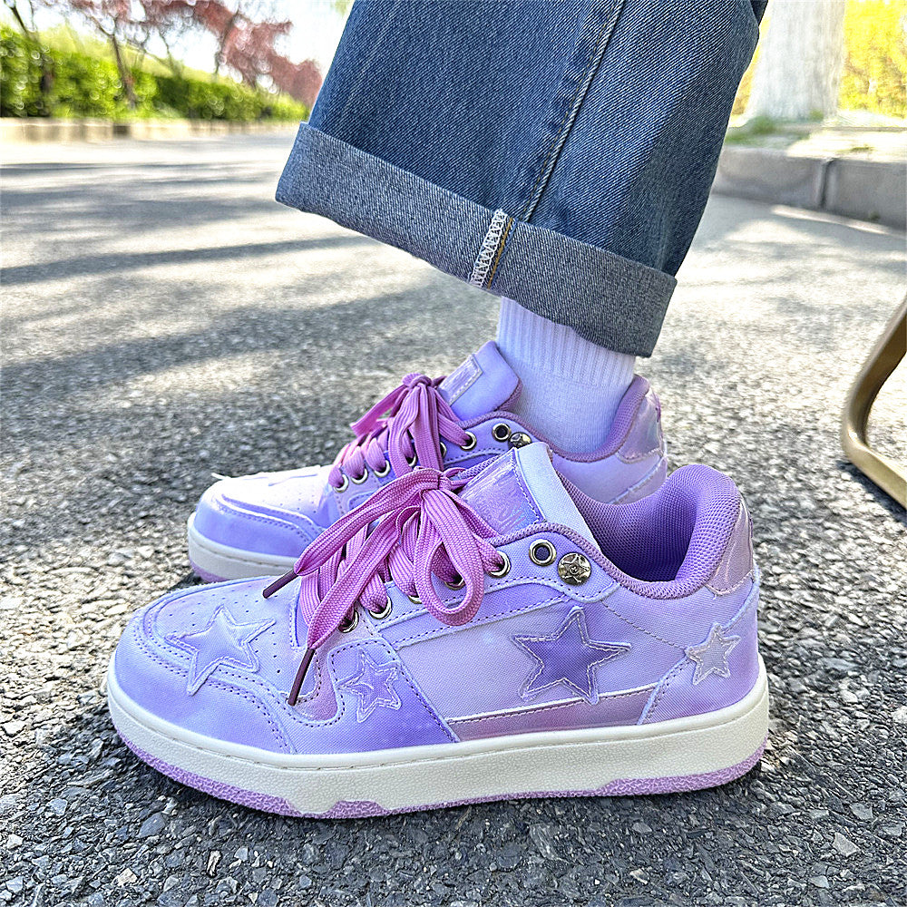 Female Ins Super Hot Low Top Starry Sky Purple Skateboard Shoes