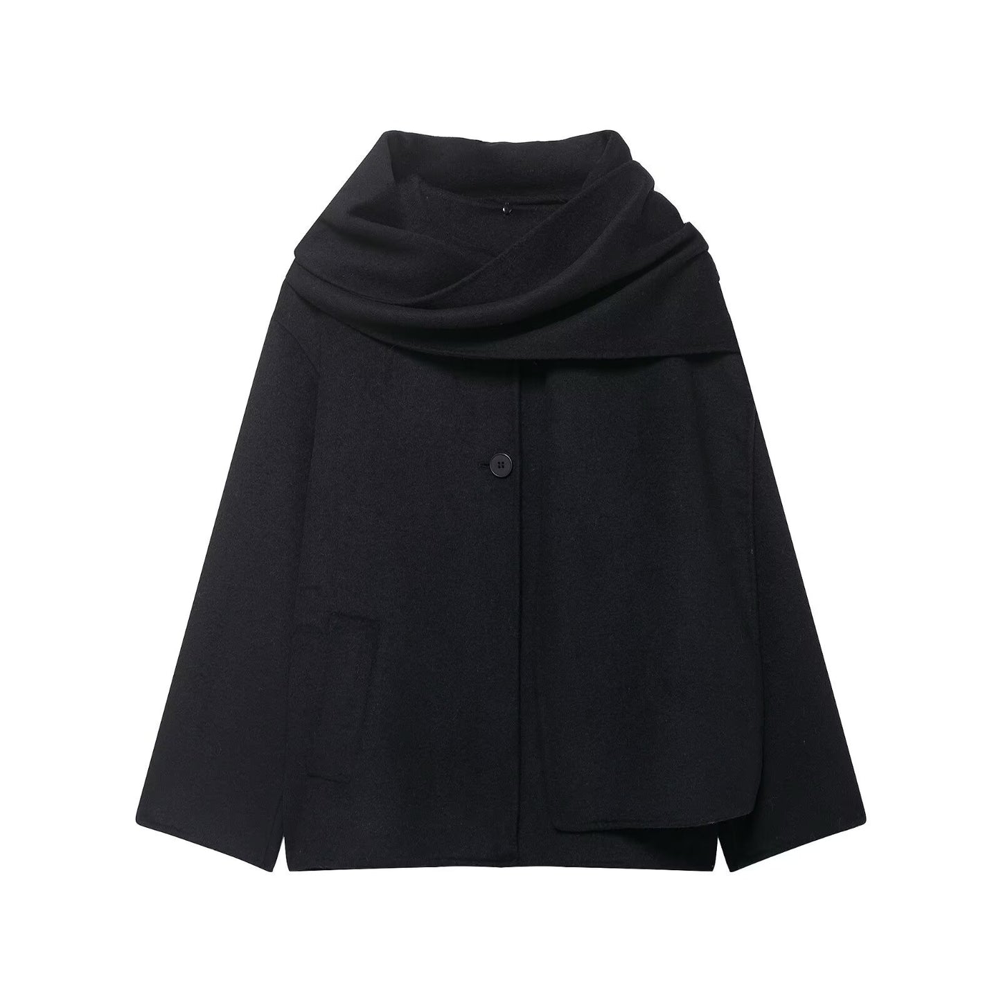 Wool Solid Color Loose Fit Scarf Short Coat Jacket