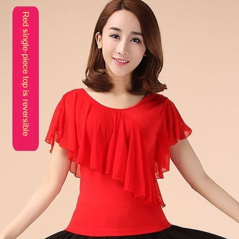 Square Dance Clothing Mesh Round Neck Latin Dance Dancing Practice Clothes
