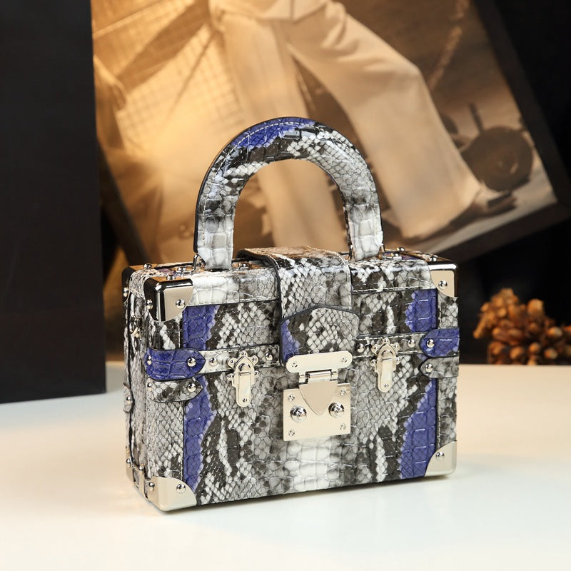 Snakeskin Leather Handheld Box Bag Fashionable Style