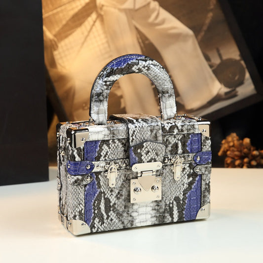 Snakeskin Leather Handheld Box Bag Fashionable Style