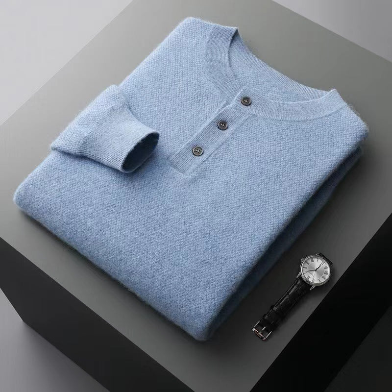 New Men's Round Neck Half Button Sweater