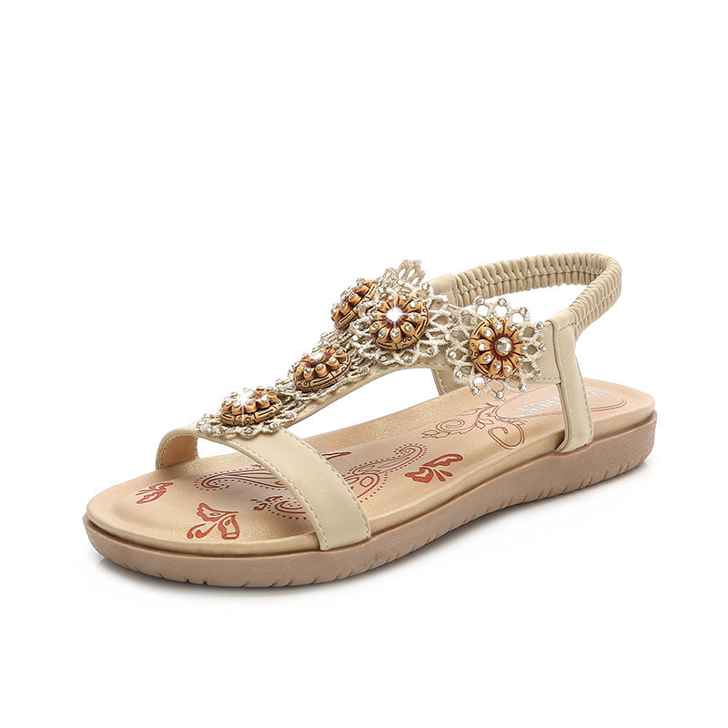 Round Toe Rhinestone Flower Women's Sandals