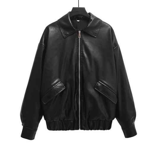 Women's Simple Imitation Leather Baggy Coat