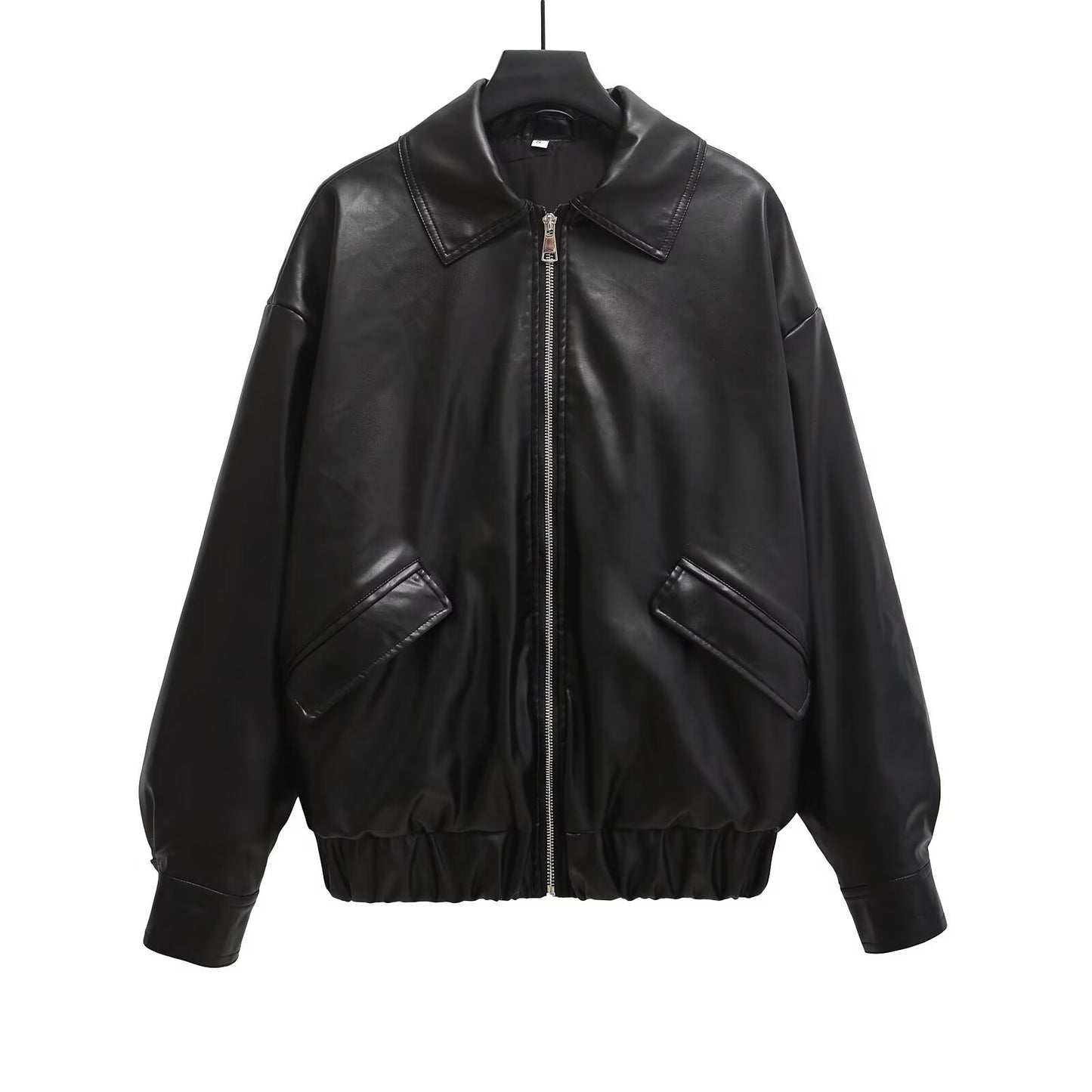Women's Simple Imitation Leather Baggy Coat