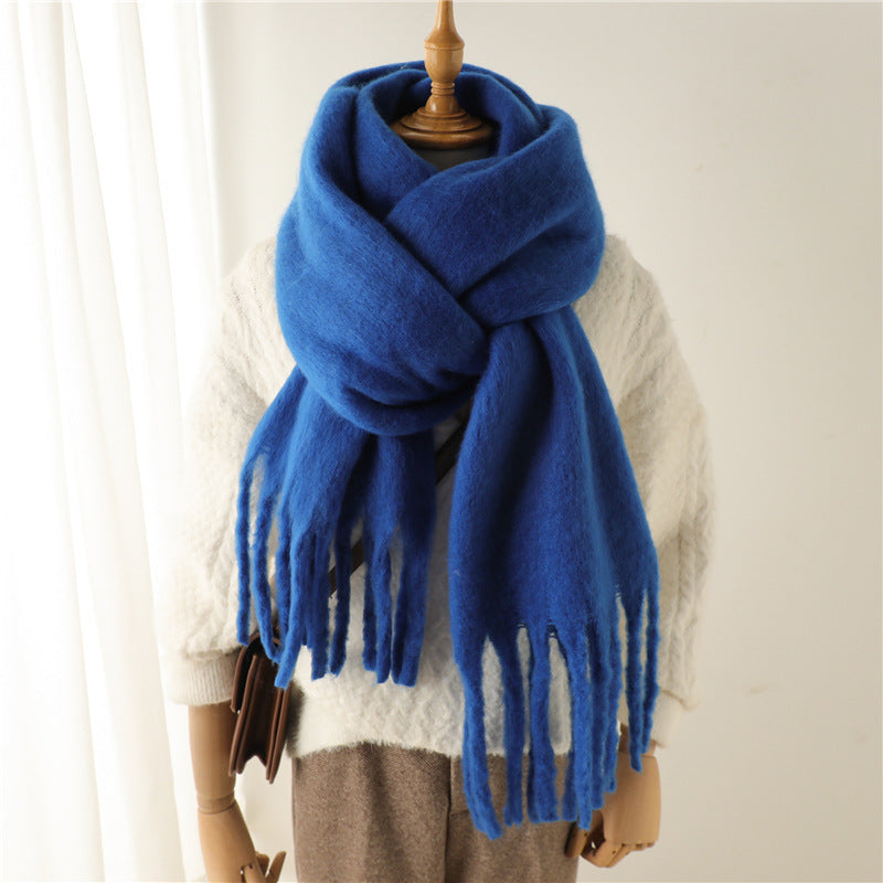 Versatile Winter Thermal Scarf With Extended Tassels