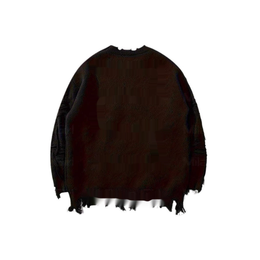 Amerikansk New Dark Letter Jacquard Ribbet Langærmet Varm Sweater