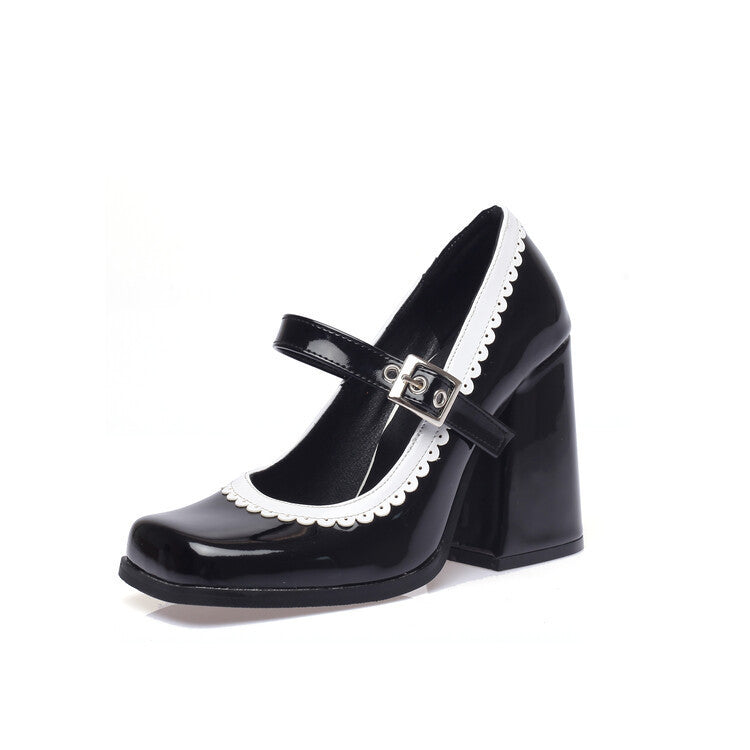 Women's Square Toe Contrast Lace Slip-On Shoes