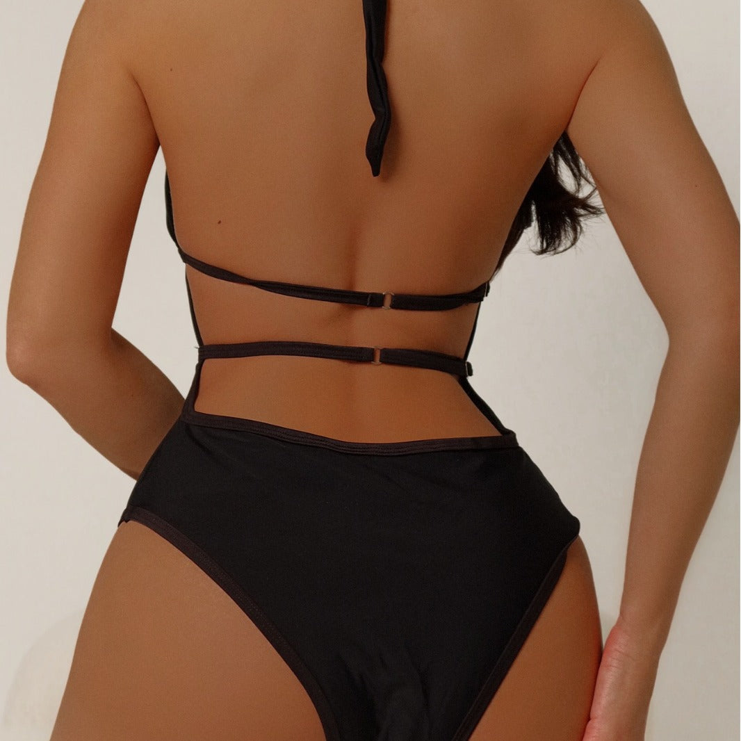 Black One-piece Swimsuit Women's Transparent Backless