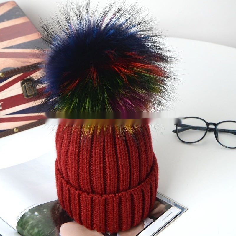 Autumn And Winter Pom-pom Wool Hat Raccoon