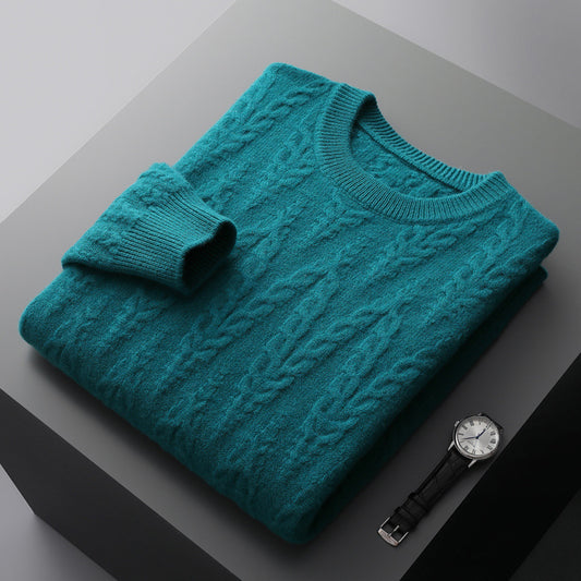 Thick Round Neck Large Hemp Flowers Sweater Jacquard Sweater