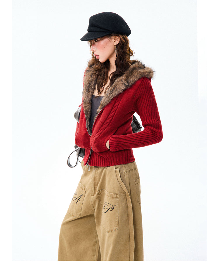 Fleece-lined American-style Hottie Slim-fit Short Coat Sweater