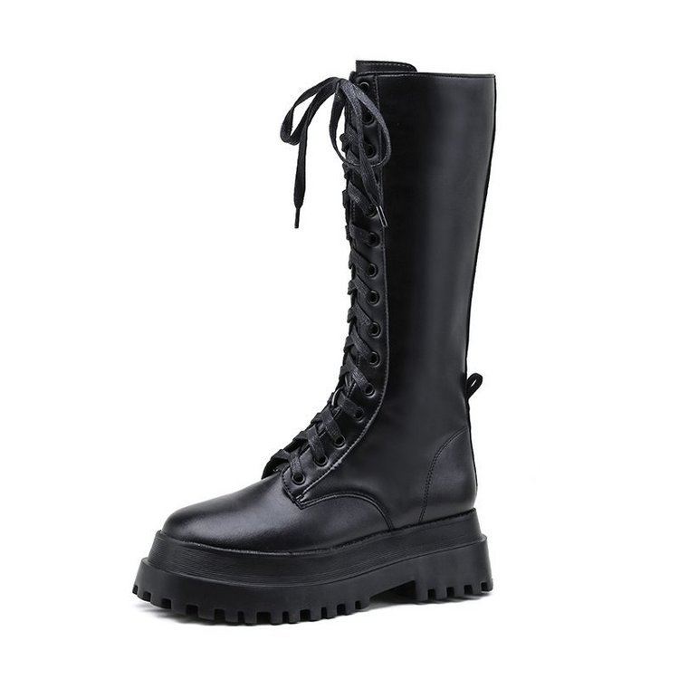 British Style Knee Boots Side Zipper Black