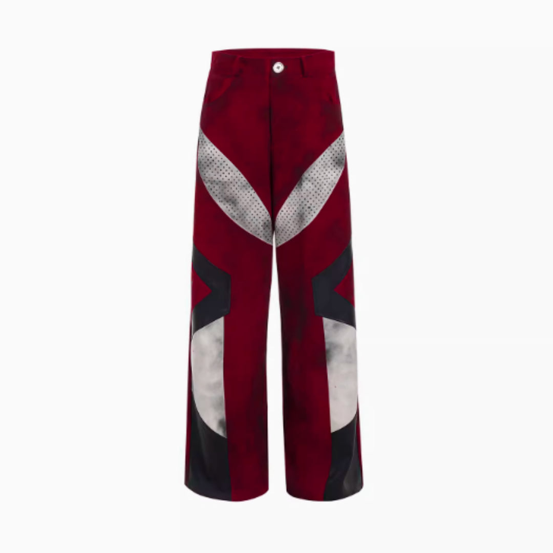 Niche Leather Patchwork Design Jeans Men's Spring Street Dark