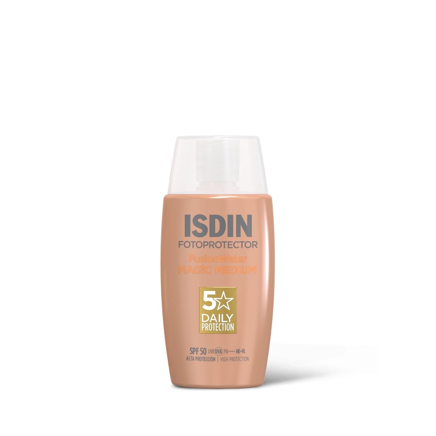 ISDIN Fusion Water Magic Color SPF 50, Protector Solar Facial De Uso Diario Ultraligero Con Color, 3 Tonos Disponibles, 50Ml