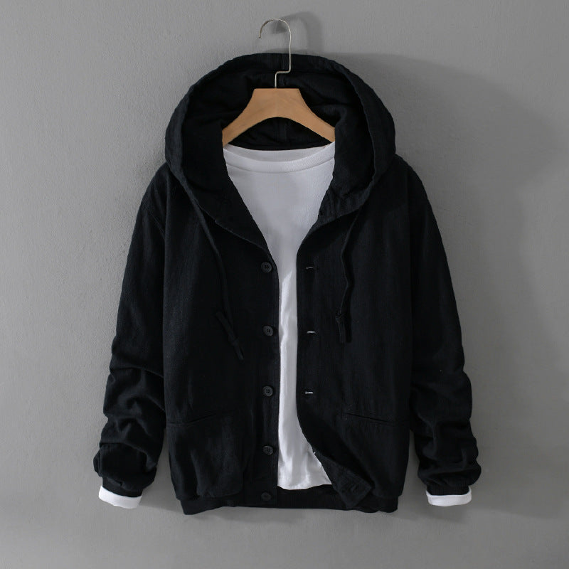 Men's Spring And Autumn Clothing Linen Jacket Hooded Jacket Loose Cotton Linen Men's Top