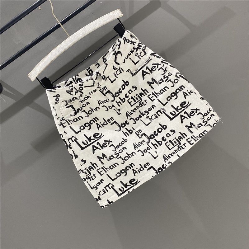 Summer Letter Print Casual High Waist Sheath Skirt