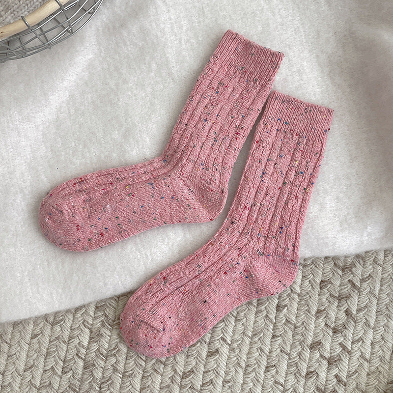 Thickened Dotted Yarn Cable-knit Wool Socks